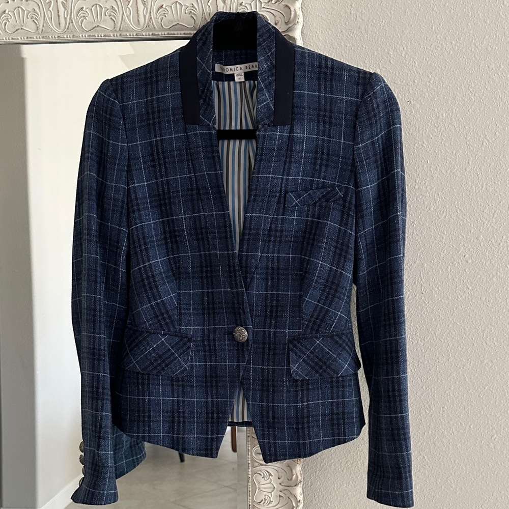 Veronica Beard Wool Blue Plaid Blazer